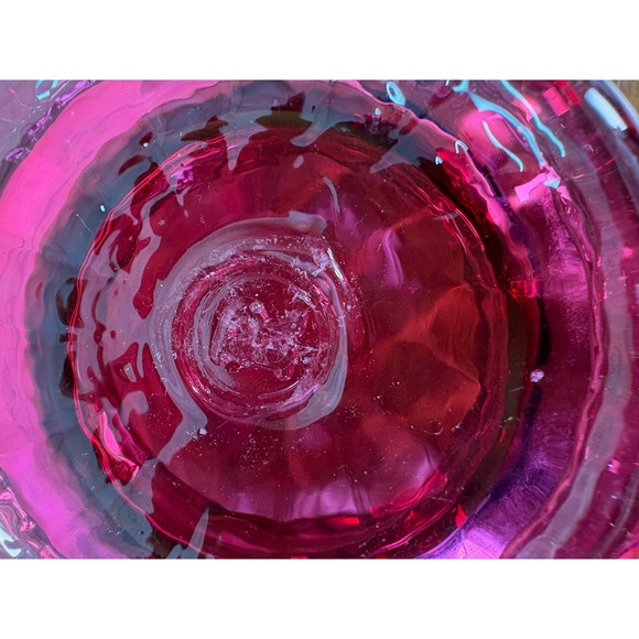 Rossi Glass Cranberry Glass Relish Bowl Etched SIGNED shallow wide-mouthed - Picture 7 of 9